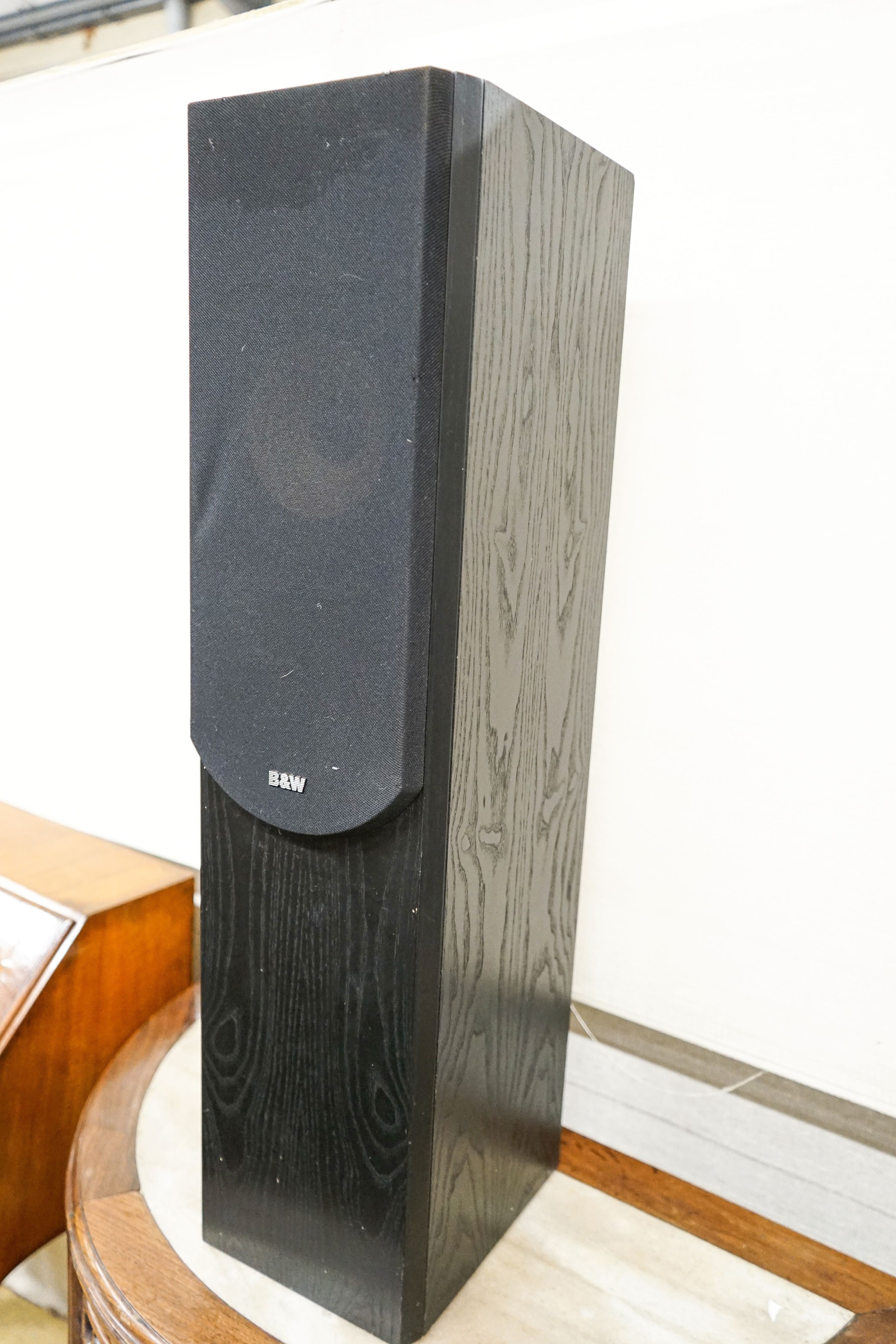 A pair of Bowers and Wilkins Black Ash loud speakers, height 82cm